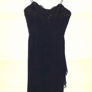 Layered, sequined black cocktail dress